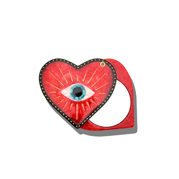 Solar Eclipse Hand-Painted Lucky Eye Heart Compact Mirror