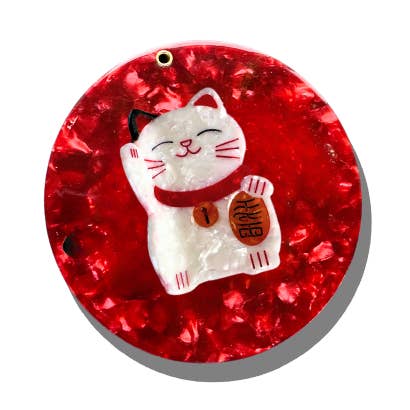 Solar Eclipse Hand-Painted Lucky Cat Compact Mirror