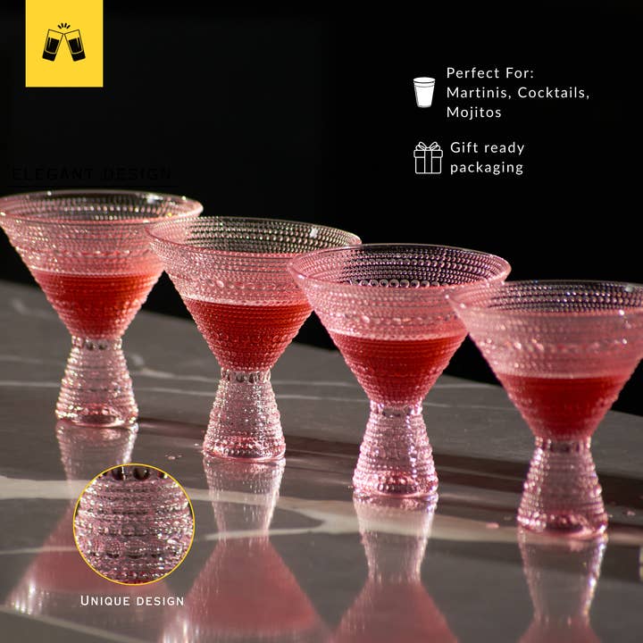 Lemonsoda Pink Hobnail Martini Glasses (Set of 1) - 9oz by Lemonsoda