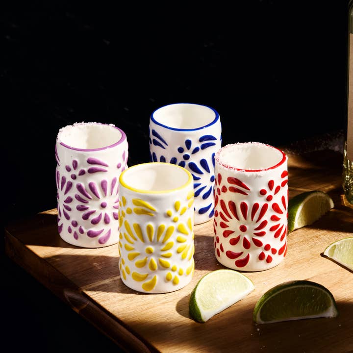 Lemonsoda Tiki Blossom Ceramic Shot Glasses (3oz) Set of 4 by Lemonsoda