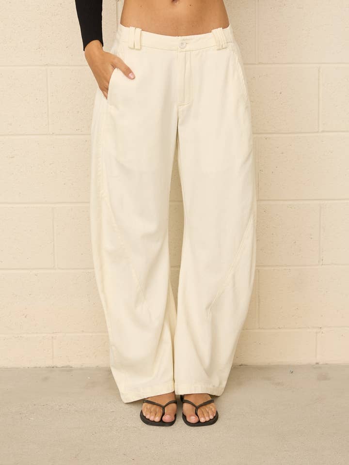 Dottie Dottie Garage Washed Barrel Chino Pants in Tan