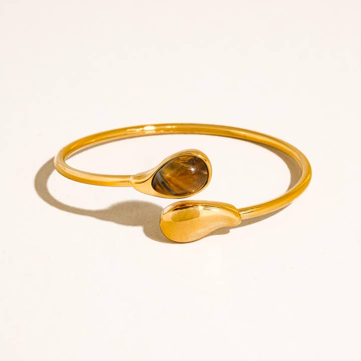 Flanerie by MAIQ Harbor 18K Gold Non-Tarnish Open Cuff Stone Bracelet by Flanerie by MAIQ