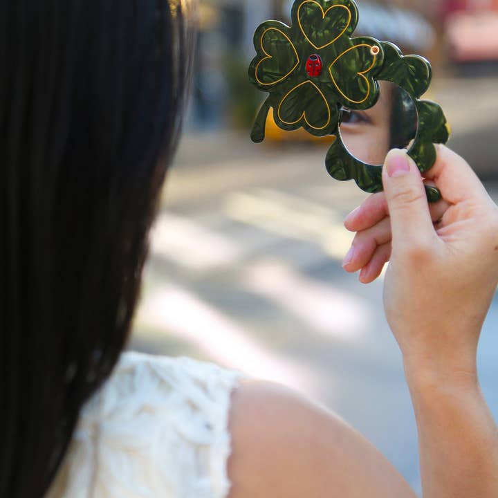Solar Eclipse Hand-Painted Wild Clover Compact Mirror by Solar Eclipse