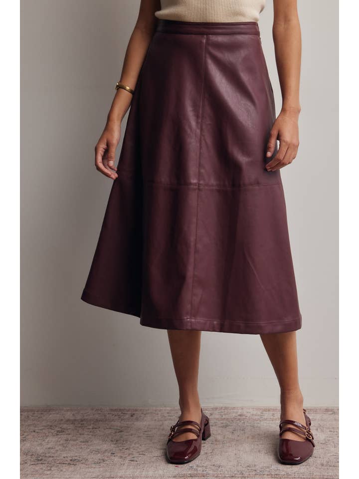 Forte Faux Leather A-Line Midi Skirt by Forte