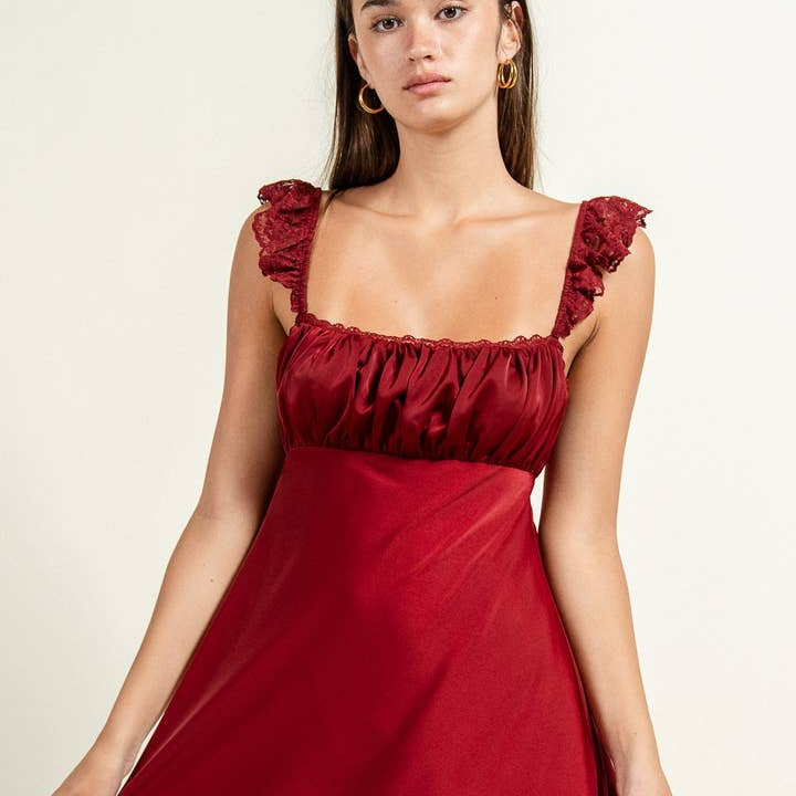 Beivy & Collabo Satin Short Dress with Lace Trims