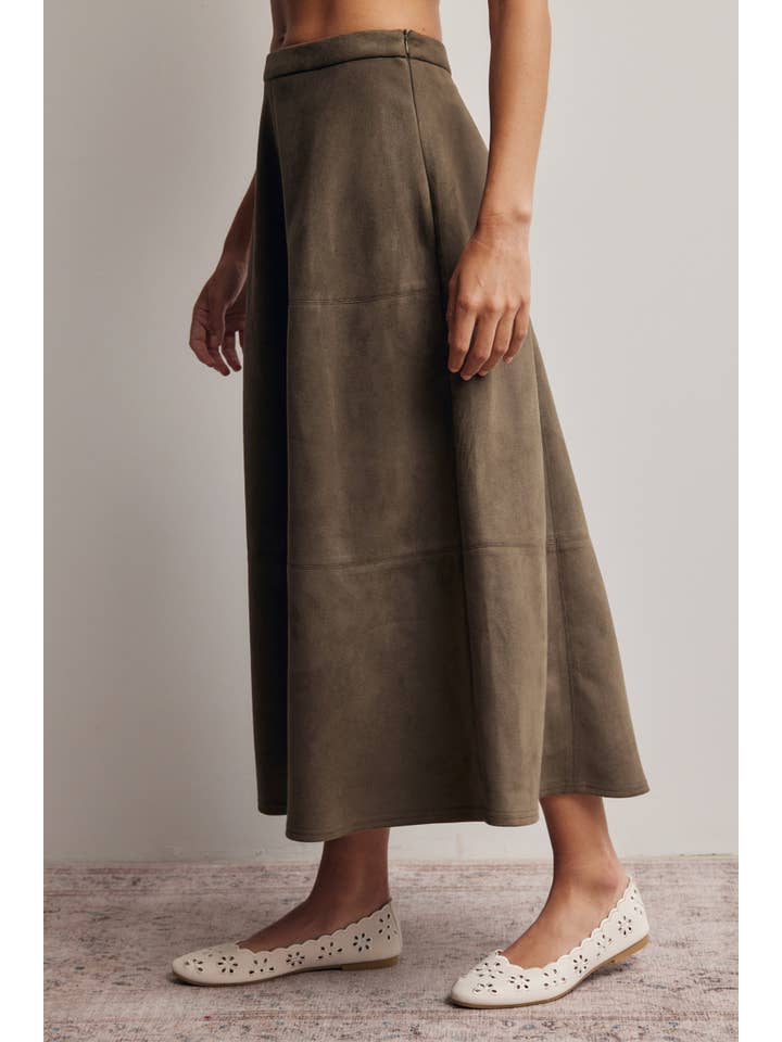 Forte Stretched Suede A-Line Midi Skirt by Forte