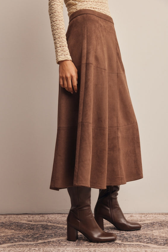 Forte Stretched Suede A-Line Midi Skirt by Forte