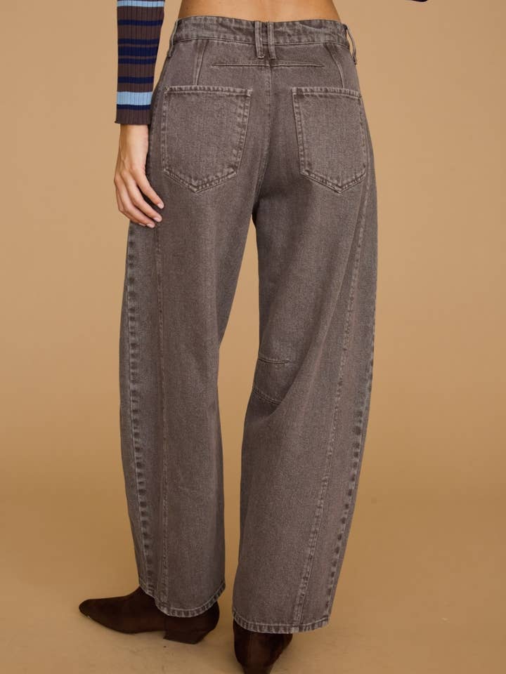 Dottie Dottie Garage Washed Barrel Leg Denim Jeans in Chocolate by Dottie Dottie Garage
