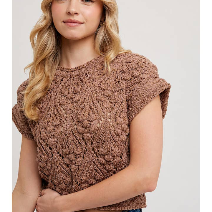 Bluivy Knit Sweater Short Sleeved Pullover Mocha