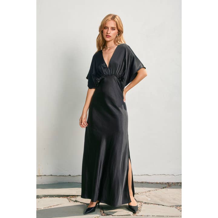 Dress Forum Like Butter Satin Blouson Maxi Dress - Black