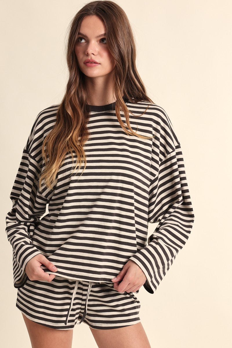 Golden Indrex Long Sleeve Striped Top Olive Stripe - Olive Stripe