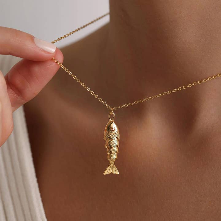 JOSSLYN by Wall to Wall 18K Stainless Steel Tarnish Free Fish Necklace - Gold