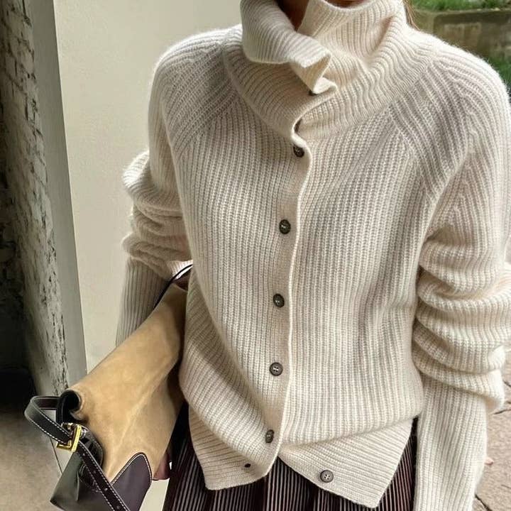 Dipped Shop Solid Color Single Button Loose Ribbed Knit Cardigan Beige