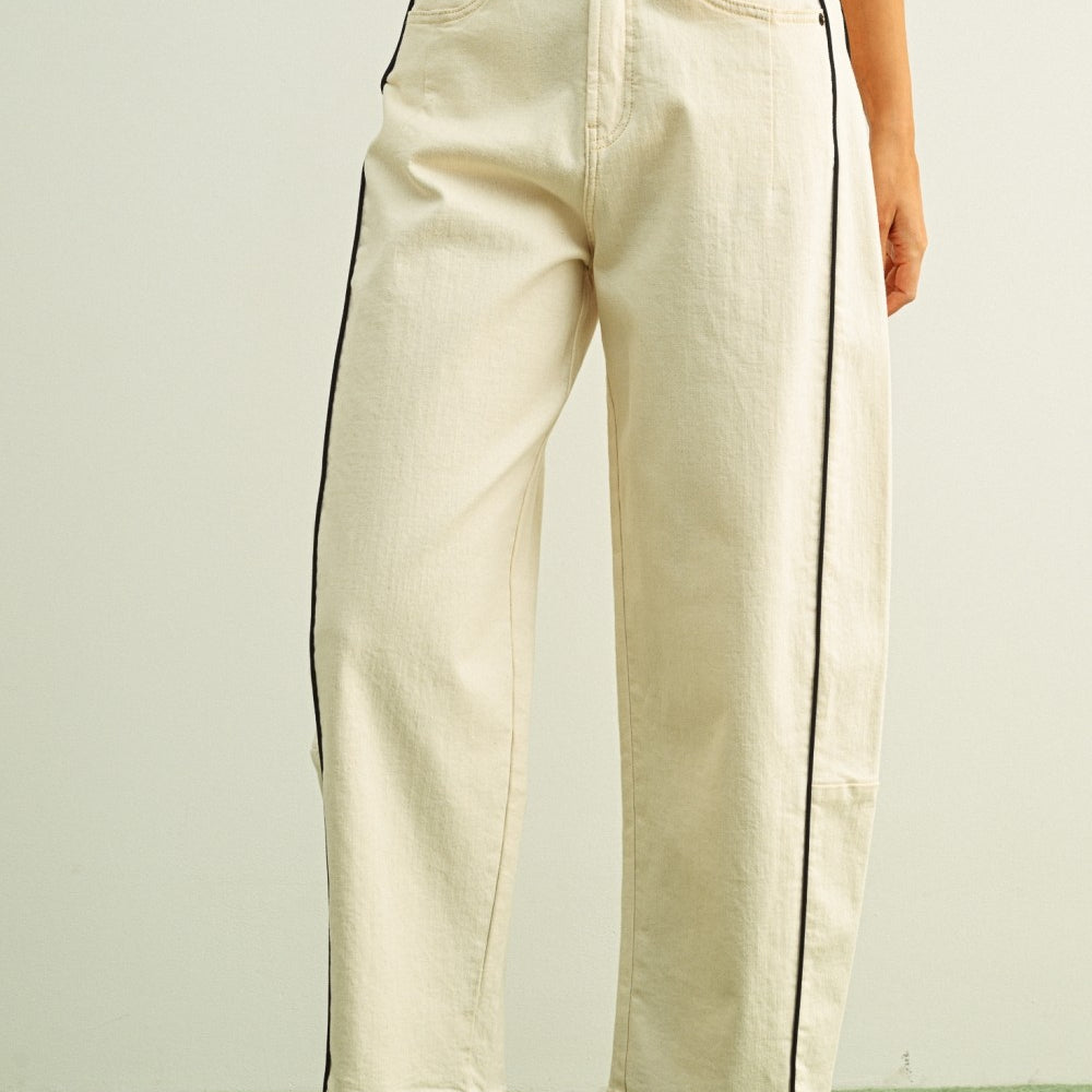 SJG Leeza Piping Barrel Pants Ecru Black