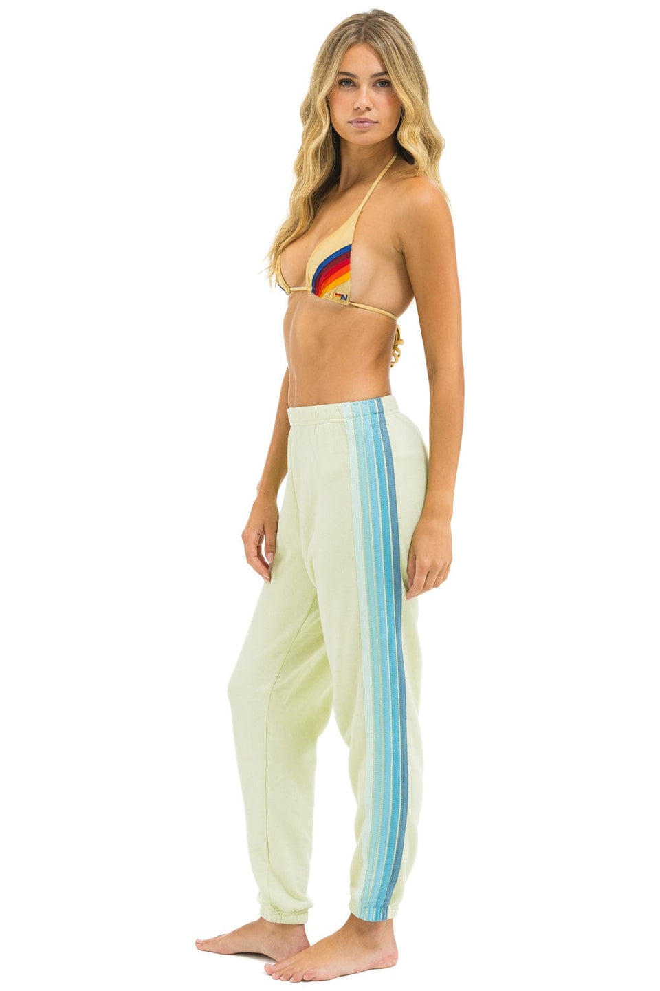 Aviator Nation 5 Stripe Sweatpant Lime Cream Seafoam