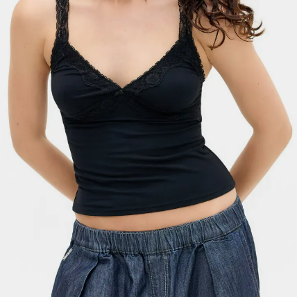 BDG Lace Trim Cami Black