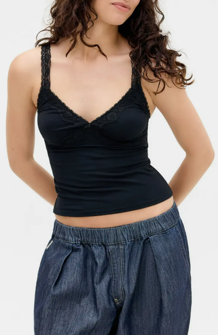 BDG Lace Trim Cami Black