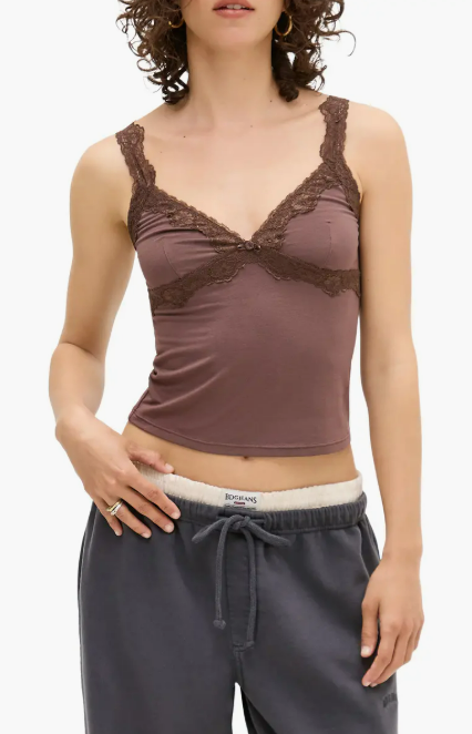 BDG Lace Trim Cami Brown