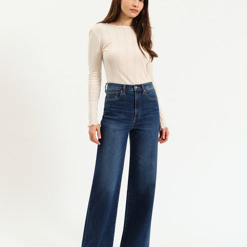 Daze Denim Far Out High Rise Wide Leg in Waterfall - Waterfall