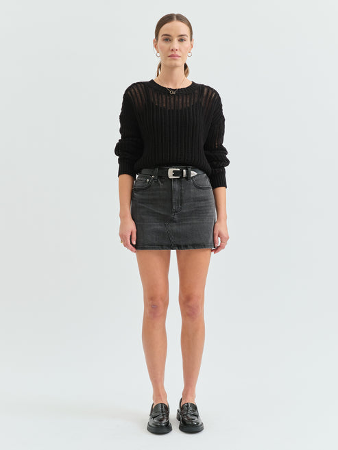 Daze Denim Malibu Mid Waist Mini Skirt In Spade - Spade
