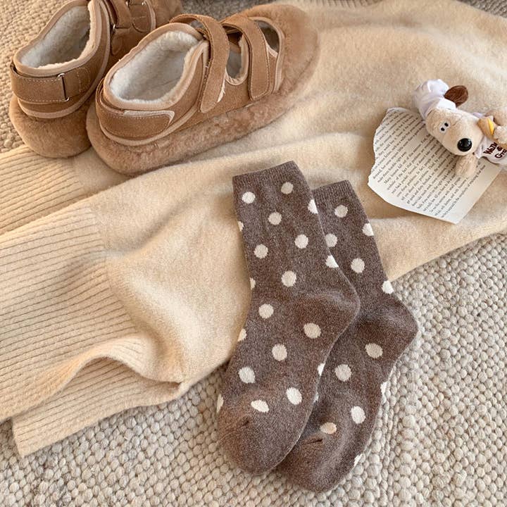 Dipped Shop Color Block Thicken Polka Dot Socks Coffee