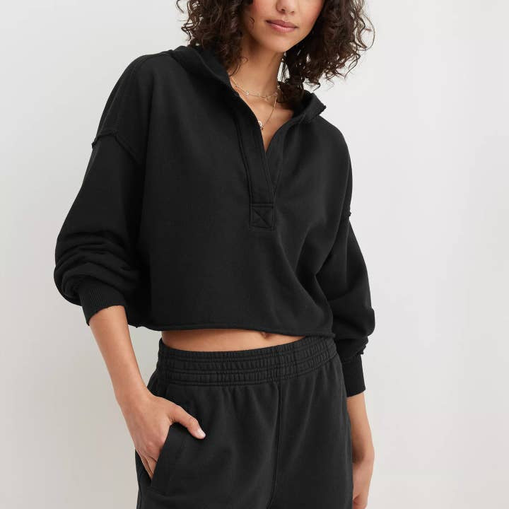 Dipped Shop Solid Color Short Loose Hooded Sweatshirt Black