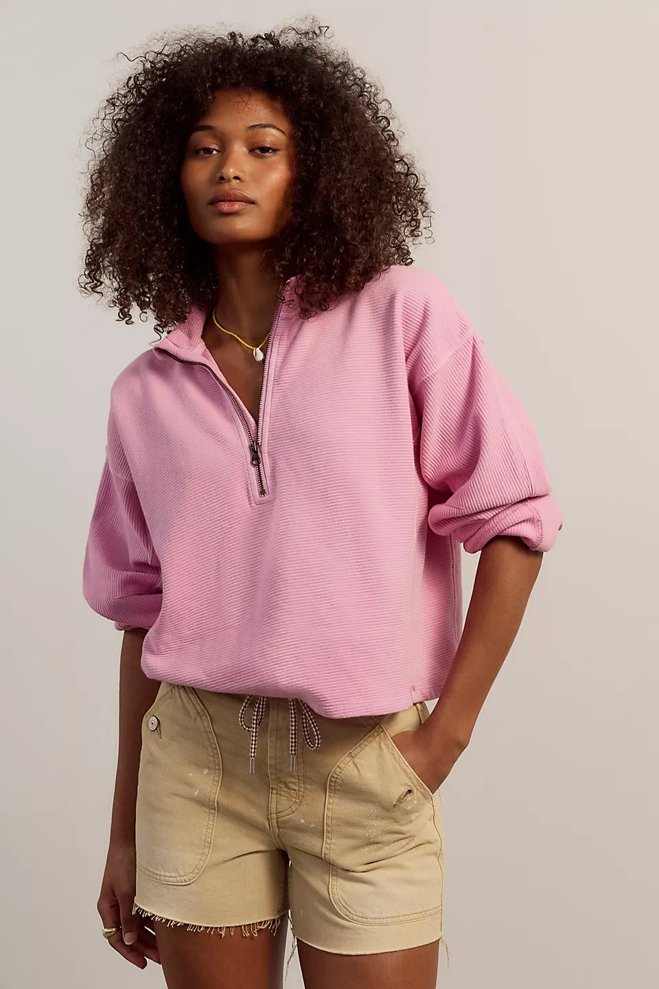 Free People Celeste Quarterzip Hummingbird Pink