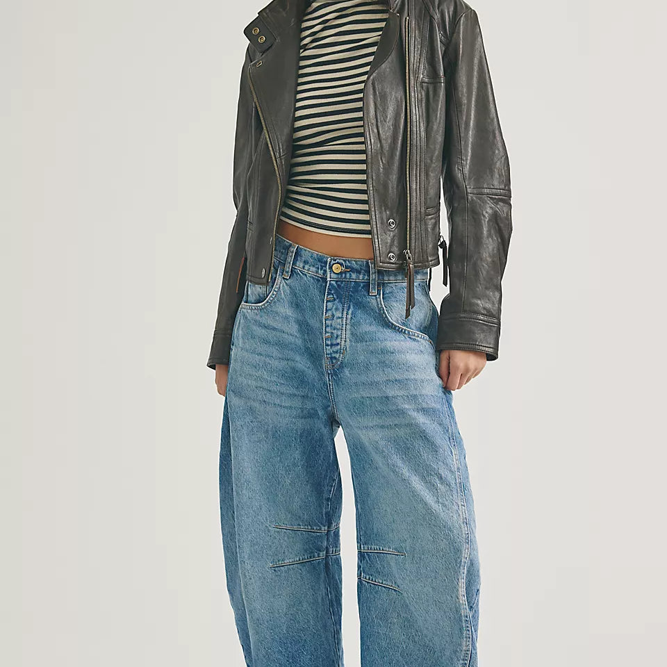 Free People Good Luck Mid Rise Barrel in Ultra Light Beam