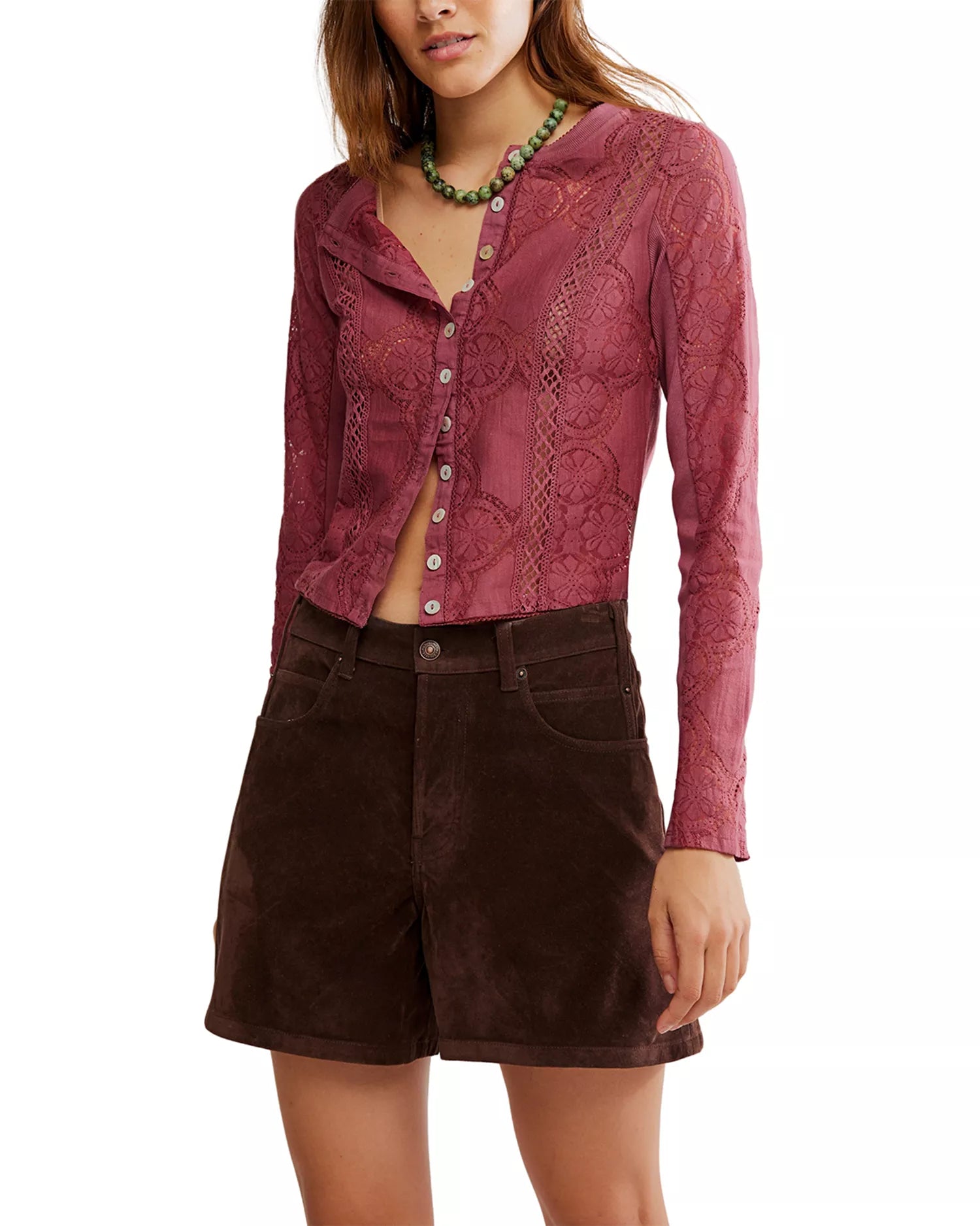 Free People Jae Lacey Knit Long Sleeve Crushed Berry