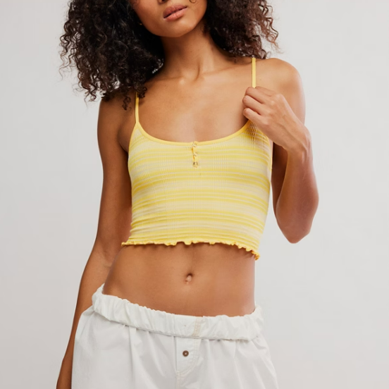 Free People Snap Into It Henley Crop Banana Citrus