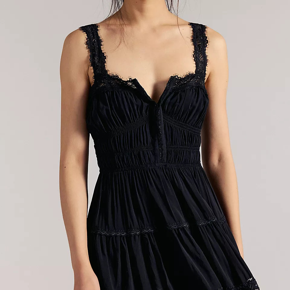 Free People So In Love Mini Slip Black