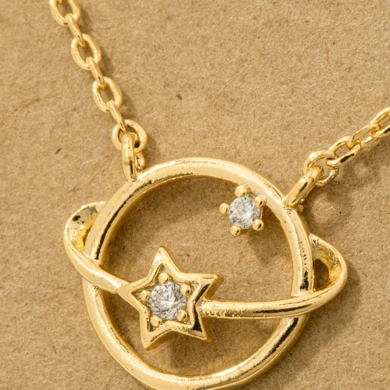 GOLDEN Gold Dipped Studded Star Orbit Pendant Necklace