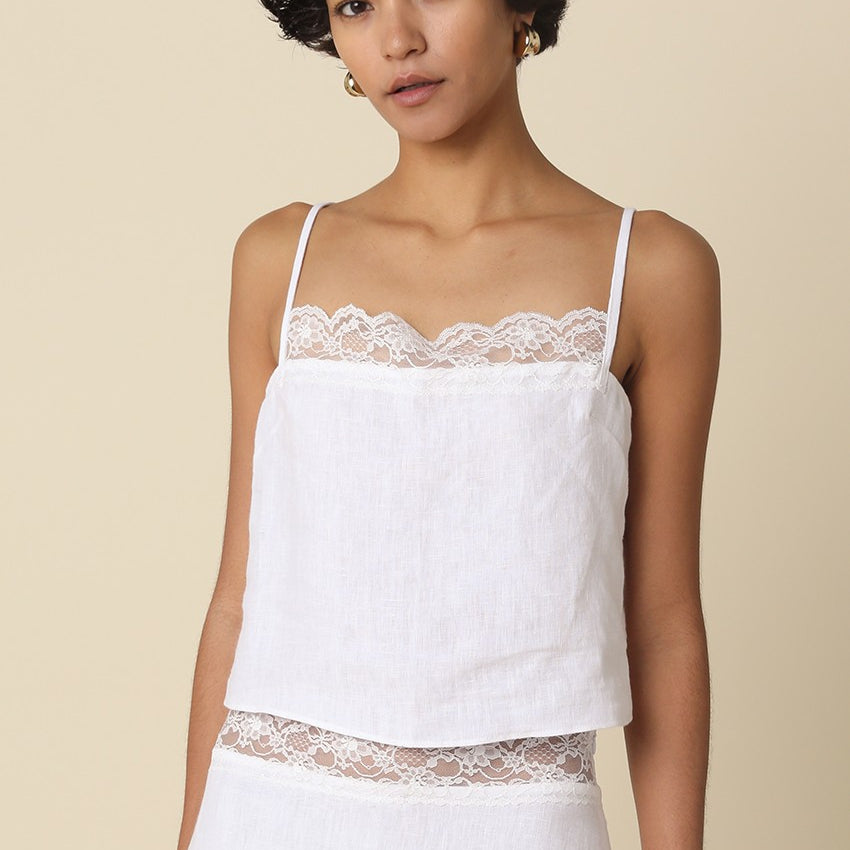 GOLDEN Lacey Linen Lace-trim Cami Top