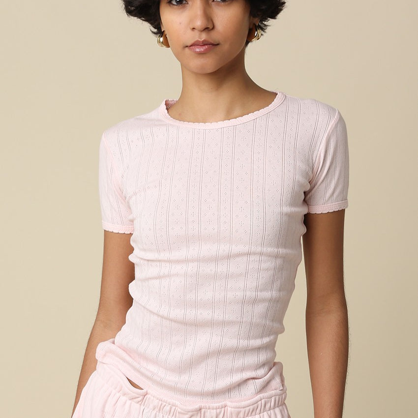 GOLDEN Marley Ribbed Knit Top Lt Pink