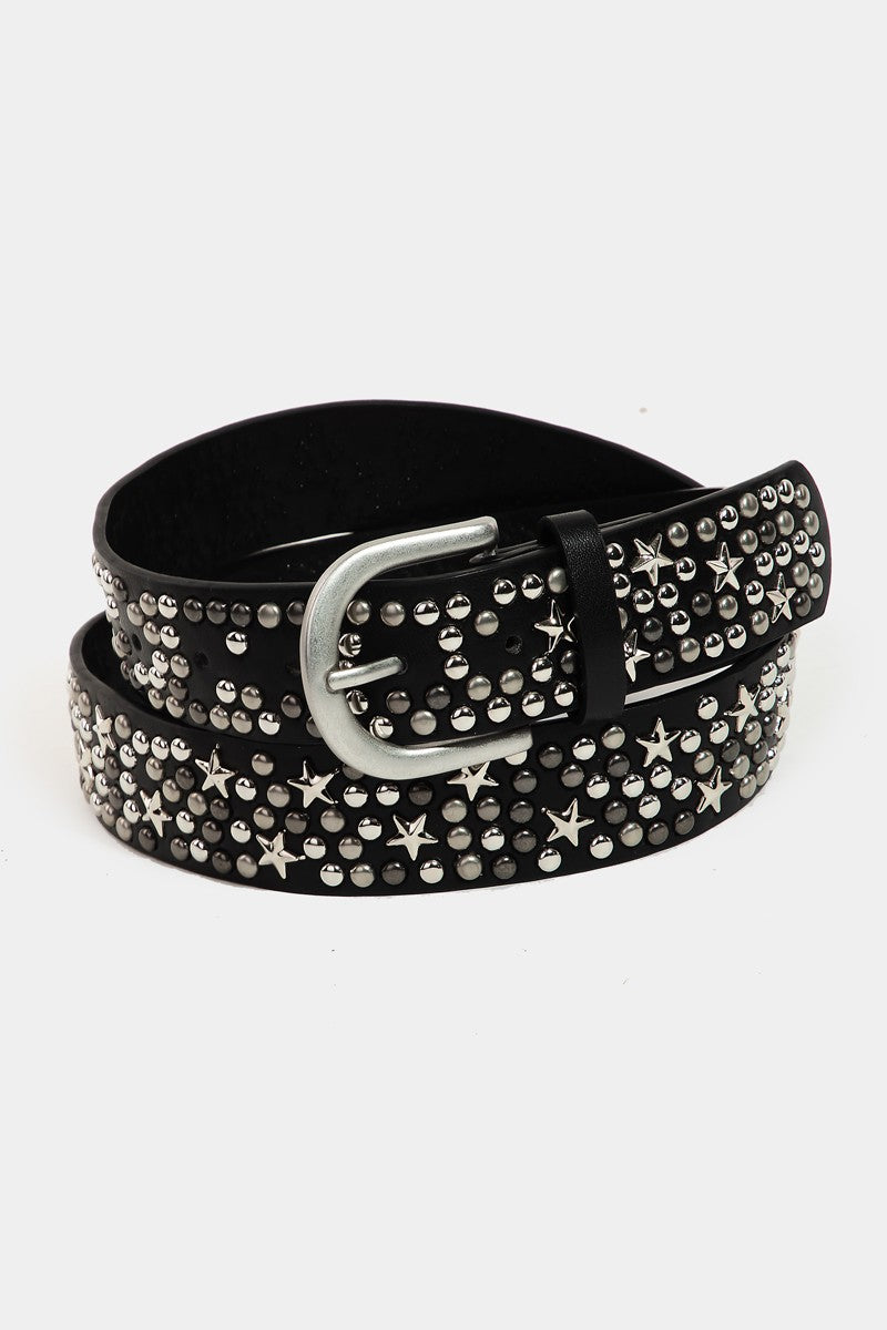 GOLDEN Metallic Stars And Stud Vegan Leather Belt