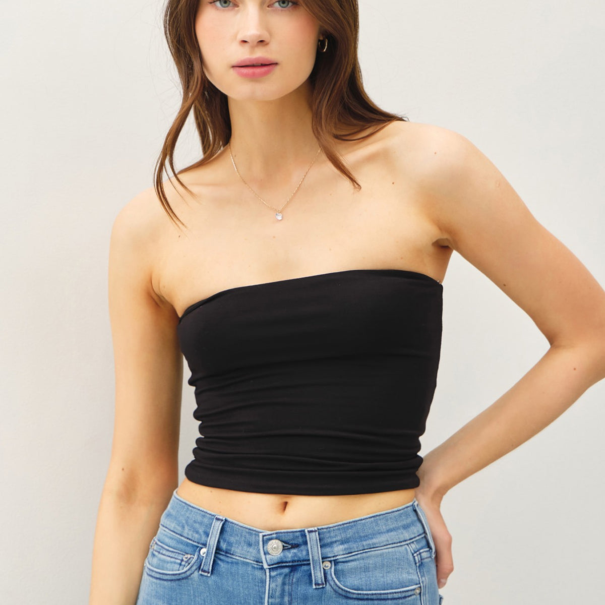 GOLDEN Misty Jersey Bandeau Crop Top Black