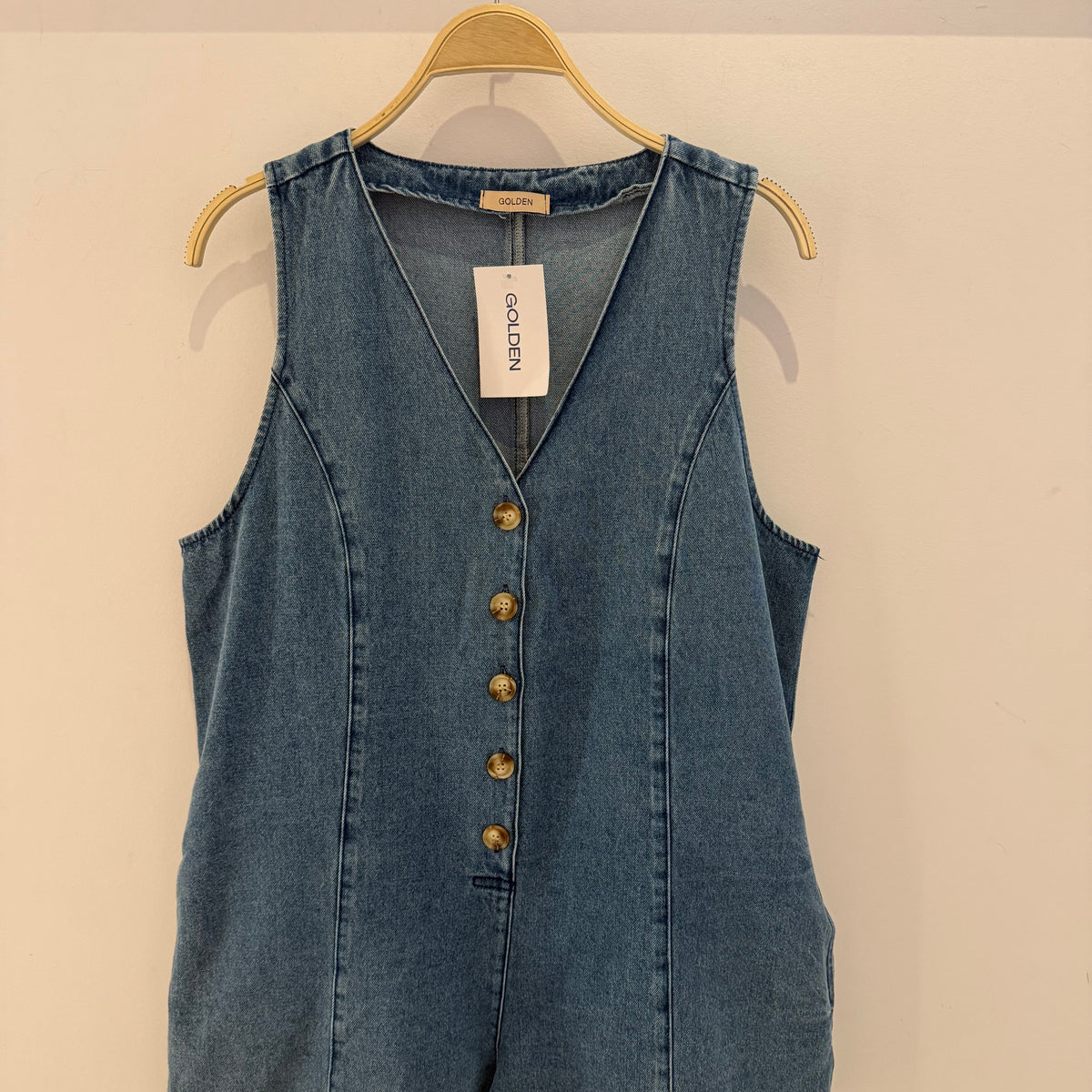 GOLDEN Nina Sleeveless Denim Romper