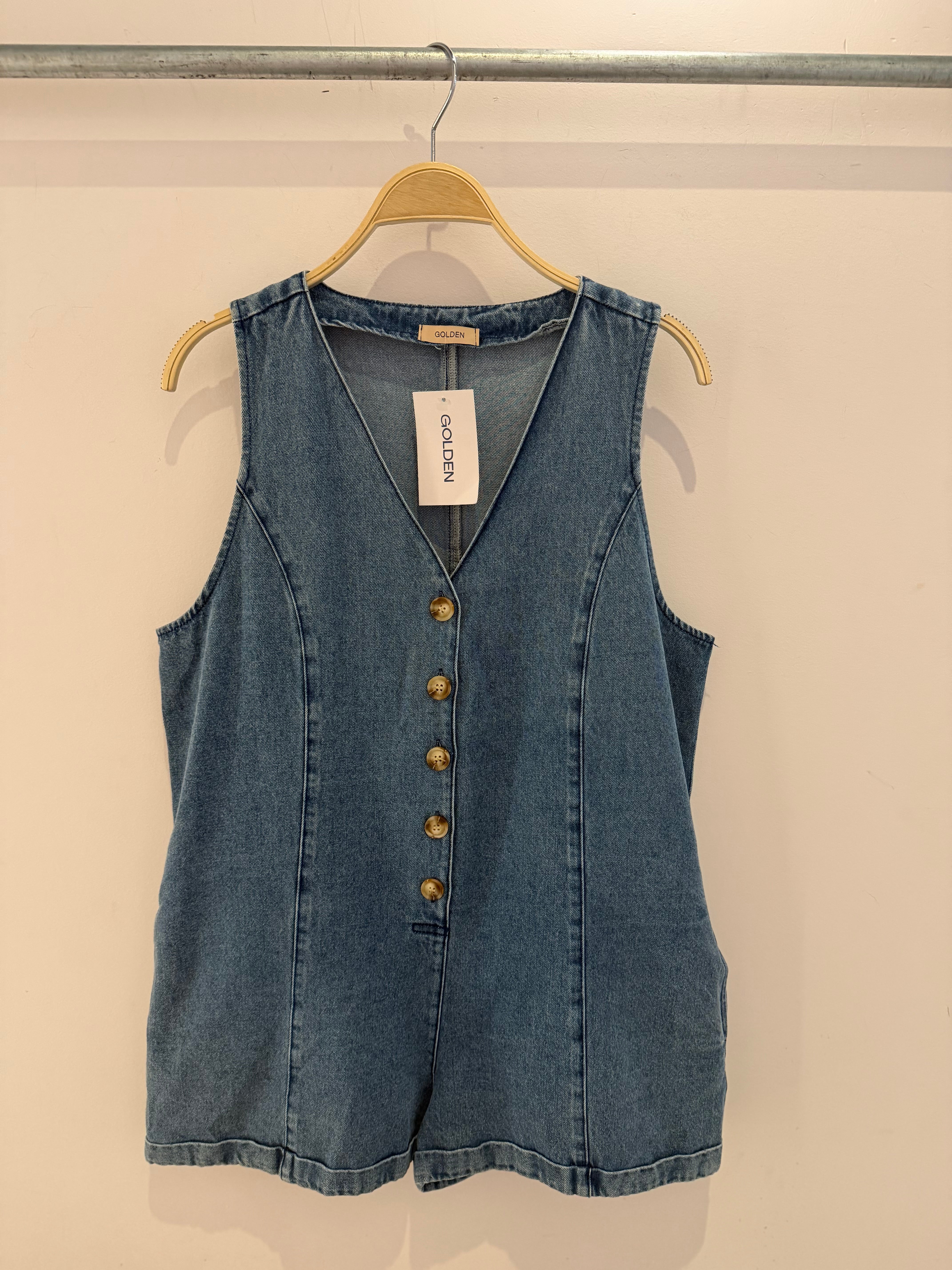 GOLDEN Nina Sleeveless Denim Romper