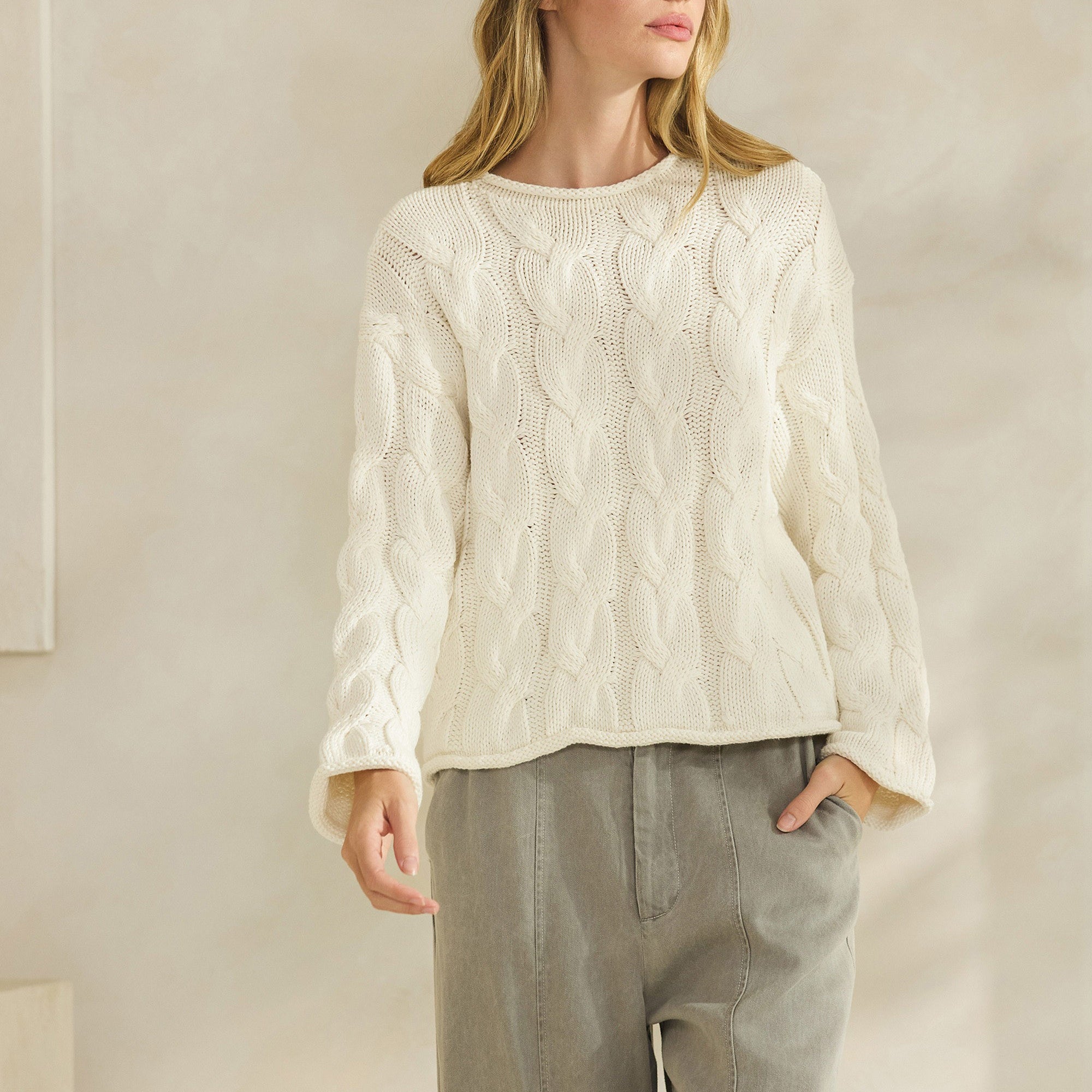 GOLDEN Prairie Cable Knit Sweater Cream
