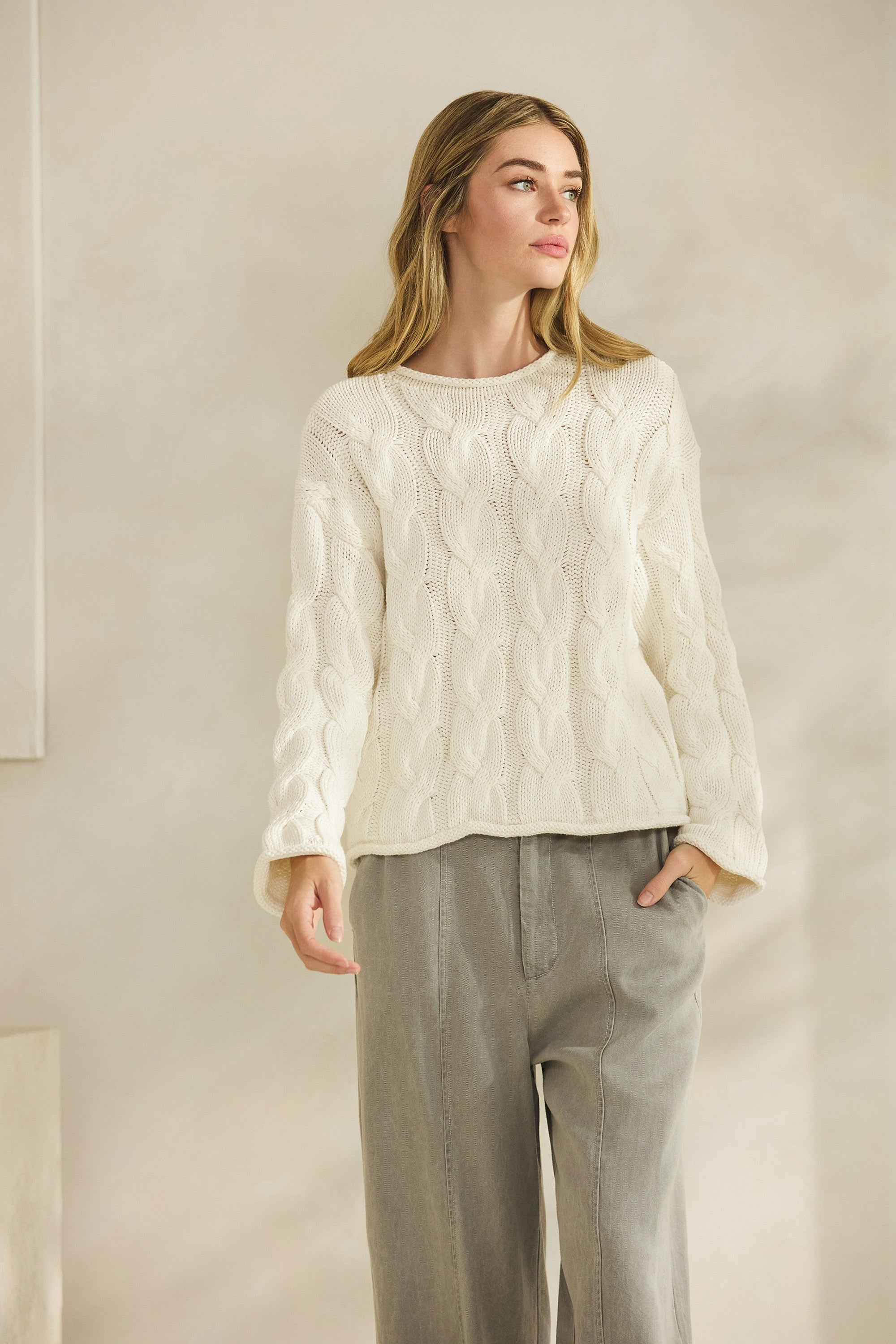 GOLDEN Prairie Cable Knit Sweater Cream