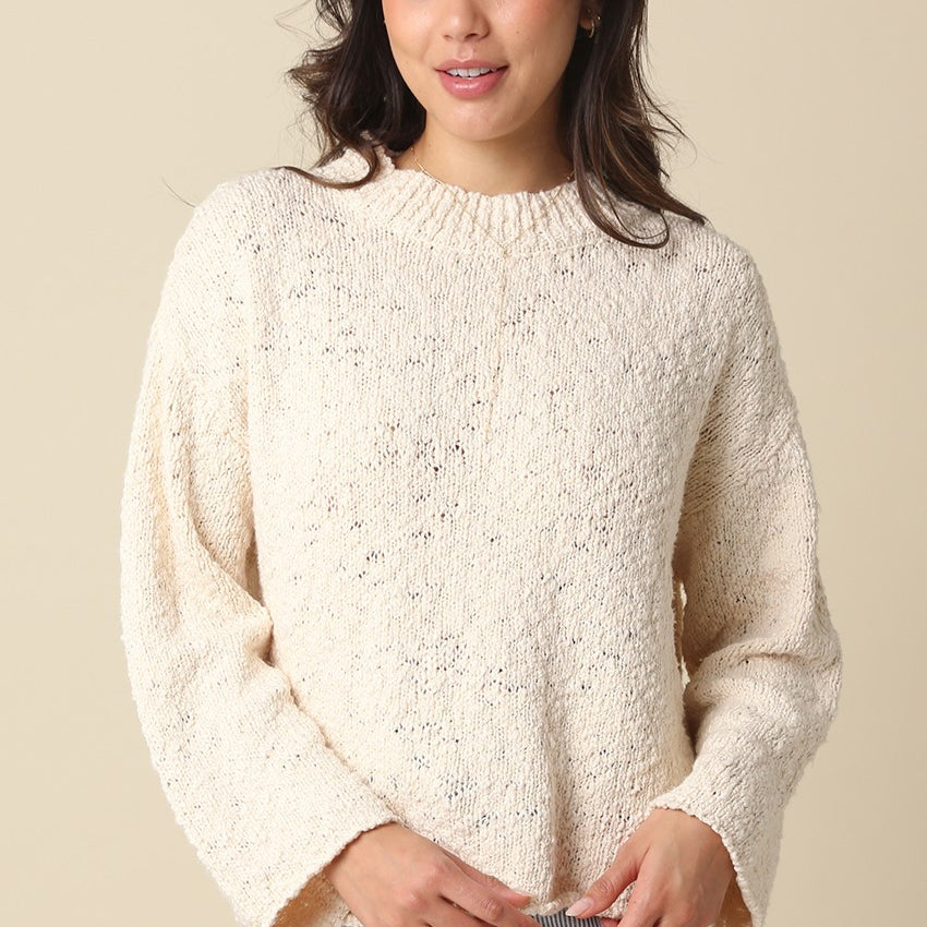 GOLDEN Susan Textured Knit Pullover Ecru