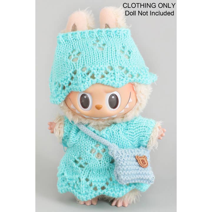 Girly Crochet Dress Hat Purse Doll Outfit Blue