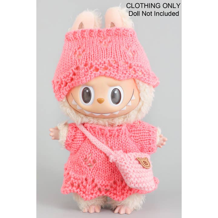 Girly Crochet Dress Hat Purse Doll Outfit Pink