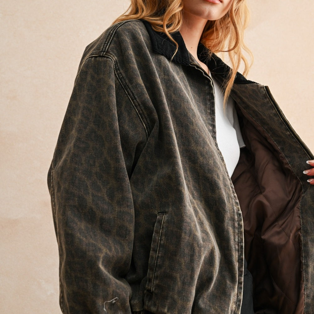 Golden Odessa Leopard Print Bomber Jacket