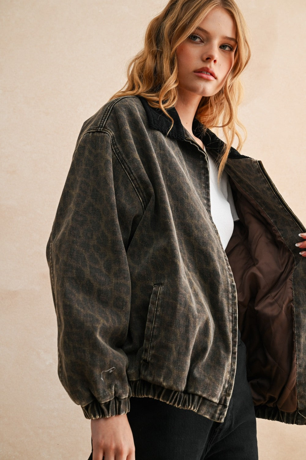 Golden Odessa Leopard Print Bomber Jacket