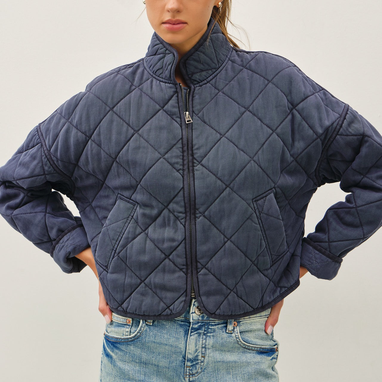 Golden Pearla Quilted Utility Jacket Charcoal Blue