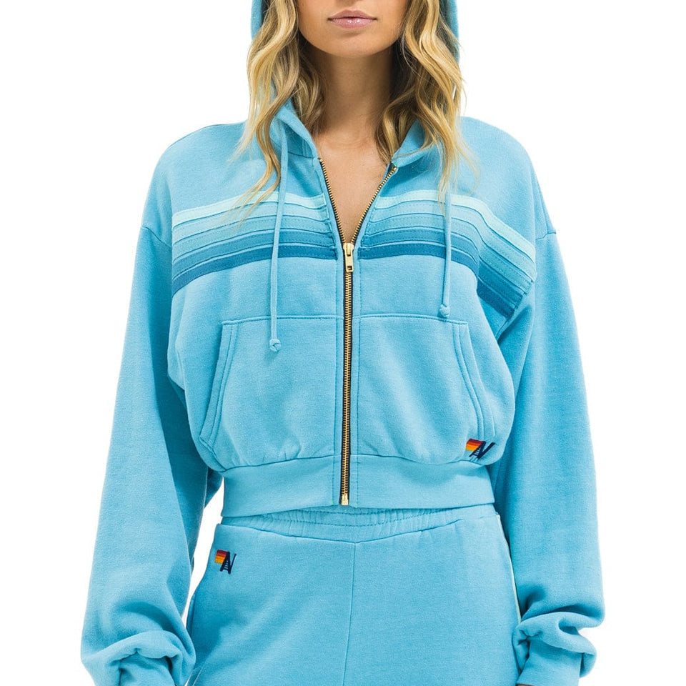 Aviator Nation 5 Stripe Cropped Zip Hoodie Relaxed by Aviator Nation