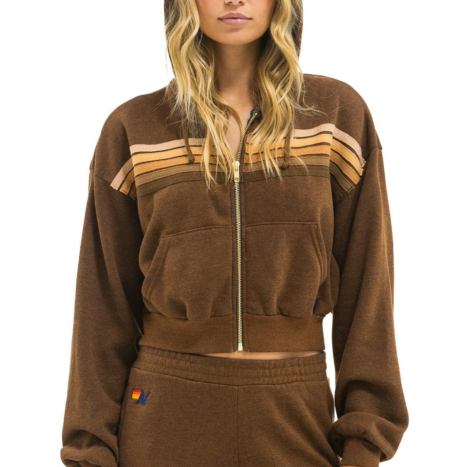 Aviator Nation 5 Stripe Cropped Zip Hoodie Relaxed by Aviator Nation