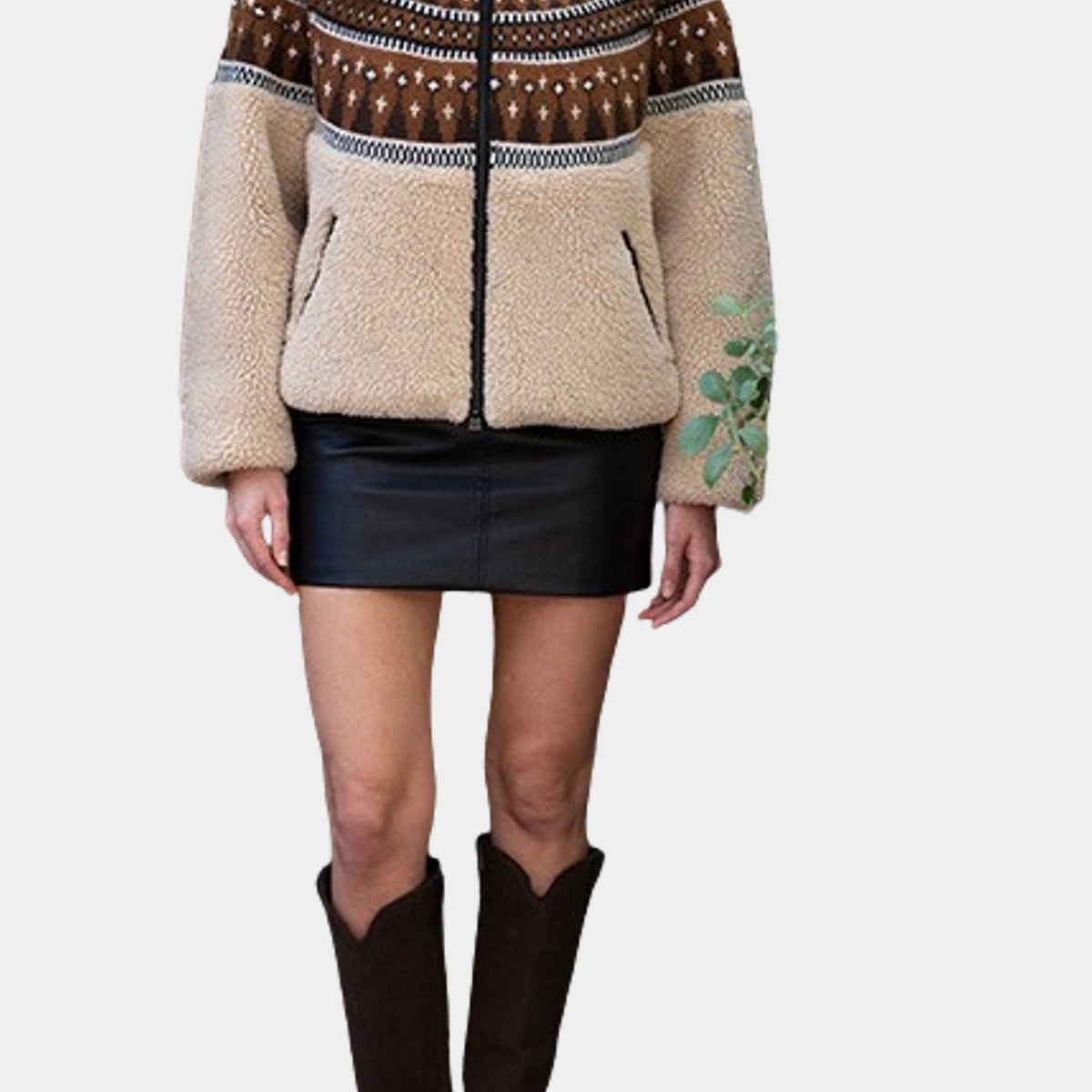 Moon River Fairisle Sherpa Knit Contrast Jacket by Moon River