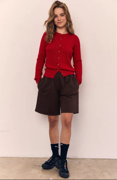 GOLDEN Anaise Round Neck Cable Cardigan Red